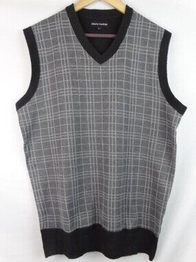 Alberto Cardinali Men's Sweater Vest Size Large Gray Plaid Knit Sleeveless Top